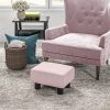 Small Ottoman Foot Rest, Foot Stool with Linen Fabric Upholstery and Plastic Legs, Cube Ottoman, Pink