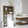 Over the Toilet Storage Cabinet, Over Toilet Bathroom Organizer with 3 Compartments, 4 Open Shelves, Distressed Brown