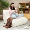 Floor Chair with Back Support, Teddy Fleece Sofa Chair with Channel Tufting, Meditation Chair for Bedroom, Cream White