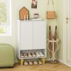 5-Tier Shoe Cabinet with Faux Marble Countertop and Flat Tilting Shelves