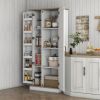 70" Storage Pantry Cupboards, Freestanding Cabinet w/ Spice Racks & Adjustable Shelves, Tall Pantry for Home, Dining, White