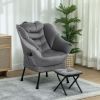 Lazy Chair and Ottoman Set, Fabric Upholstered Accent Chair with Side Pockets, for Living Room, Bedroom, Gray