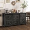 60" Buffet Cabinet, Farmhouse Sideboard with Sliding Barn Doors, Drawers and Adjustable Shelves, Distressed Dark Gray