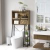 Over the Toilet Storage Cabinet, Over Toilet Bathroom Organizer with 3 Compartments, 4 Open Shelves, Rustic Brown