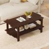 2-Tier Coffee Table Slatted Wood Center Table with Storage Shelf