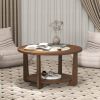 Farmhouse Accent Round Coffee Table with 2-Tone Tabletop and Open Storage Shelf for Living Room