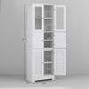 Freestanding Bathroom Cabinet with Glass/Louvred Doors, Tall Bathroom Storage Cabinet with Adjustable Shelf, White