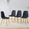 Luxury Simple Chair - Set of 4 BLACK Linen-Cotton Material High Resilience Dining Chair with Metal Golden Leg.Integral metal leg architecture