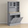 Kitchen Pantry Storage Cabinet with Charging Station, 2 Tilt Out Cabinets, Microwave Stand, Gray