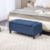 Upholstered Storage Ottoman Bench, Button Tufted Ottoman with Hidden Storage, Lift Top for Living Room, Dark Blue