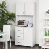 Freestanding Kitchen Hutch Cabinet Storage Organizer with 2 Door Cabinets, 3 Drawers, Open Countertop & Adjustable Shelf, White
