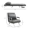 Convertible Sofa Bed 5 Position Folding Sleeper Chair Pillow Steel Frame Dark Grey