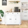 Sideboard with Solid Wood Countertop, Kitchen Storage Cabinet, Coffee Bar Cabinet with Drawers, Doors and Adjustable Shelf, White