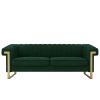 FX-P81-RG2 RETRO GREEN SOFA Modern Cream Velvet Sofa with Gold Accents - Sleek Channel-Tufted Upholstery