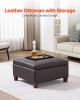 VEVOR 28 in Square Leather Ottoman with Storage, Upholstered Tufted Button Coffee Table Ottoman with Flip-Top Design