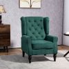 Dark Green High Wingback Lounge Chair, Button-Tufted with Round Armrests, Wood Legs for Living Room