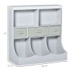 Freestanding Kids Toy Storage Organizer, Grey Cabinet with Bookcase Display Shelf, Wardrobe for Bedroom with Drawers
