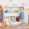 Freestanding Kids Cabinet, White Toy Storage Organizer with Drawers, Bookcase Display Shelf for Bedroom Wardrobe
