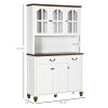Kitchen Buffet with Hutch, Freestanding Pantry with 6 Doors, 2 Drawers and 3-Level Adjustable Shelves, White