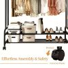 Sturdy Metal Double Rod Garment Rack with Wheels Portable Clothes Rack with Shelves and Hooks Heavy Duty Hanging Organizer for Clothes Bedroom Laundry