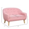 Toddler Sofa Pink 2-Seat Durable Linen Wood Frame Seating for Kids 3-6 Years Nursery Room Couch