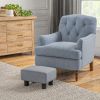 Versatile Accent: 16" Gray Linen Fabric Ottoman Cube Footrest & Pouf