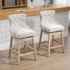 Elegant Bar Stools with Backs Set of 2 Nailhead Trim Curved Backrest Cream White