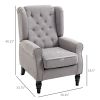 Tufted Accent Chair with High Wingback, Rounded Cushioned Armrests and Thick Padded Seat, Set of 2, Gray