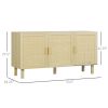 Kitchen Storage Cabinet, Garage Cabinets with 3 Rattan Doors and Adjustable Shelves, Boho Accent Cabinet for Living Room, Natural