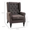Dark Brown Button-Tufted Accent Chair with Round Armrests, Wood Legs for Living Room