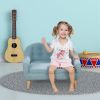 2-Seat Kids Sofa, Blue Linen Fabric and Wood Frame, Durable Toddler Couch for Ages 3-6