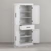 72" Kitchen Tall Cabinet, Freestanding Pantry Storage with Barn Doors & 5 Adjustable Shelves for Home, Dining Room, White