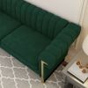 FX-P81-RG2 RETRO GREEN SOFA Modern Cream Velvet Sofa with Gold Accents - Sleek Channel-Tufted Upholstery