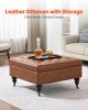 VEVOR 31 in Square Leather Ottoman with Storage, Upholstered Tufted Button Coffee Table Ottoman with Castered Rolling Wheels