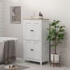 Bathroom Storage Cabinet, Modern Bathroom Floor Cabinet with 4 Doors and 2 Adjustable Shelves, White