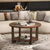Farmhouse Accent Round Coffee Table with 2-Tone Tabletop and Open Storage Shelf for Living Room