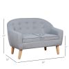 Kids Sofa Gray 2-Seat Comfortable Linen Fabric Wooden Frame Child Couch for Ages 3-6 Playroom Furniture