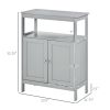 Wooden Bathroom Storage Cabinet Freestanding Organizer Cupboard Double Doors Grey