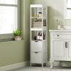 Narrow Bathroom Storage Cabinet, Bathroom Cabinet with 2 Drawers & 3 Open Shelves, Slim Bathroom Floor Cabinet, White