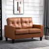 51" Brown 2-Seater Tufted Loveseat, PU Leather Double Sofa with Armrest