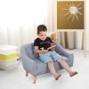 Kids Sofa Gray 2-Seat Comfortable Linen Fabric Wooden Frame Child Couch for Ages 3-6 Playroom Furniture