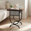 Side Table with Fabric Drawer and Carved Metal Frame for Living Room