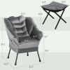 Lazy Chair and Ottoman Set, Fabric Upholstered Accent Chair with Side Pockets, for Living Room, Bedroom, Gray