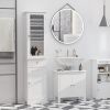 Slim Bathroom Storage Cabinet Tall Narrow Linen Tower with Acrylic Door Drawer and Shelves White