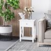 Modern Accent Table, Flat White, with Drawer, Shelf, for Bedroom, Living Room