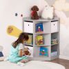 Children's Storage Organizer, Wooden Dresser Cabinet with Drawer and Bookshelf for Stylish Bedroom Decor,Gray