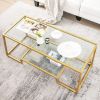 1PC Modern 2-Tier Rectangular Coffee Table with Glass Table Top Living RoomTables