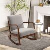 Rocking Armchair Upholstered Wood Base Linen Fabric Grey for Living Room