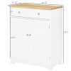 Kitchen Storage Cabinet, Sideboard Floor Cupboard with Solid Wood Top, Adjustable Shelf & 2 Drawers for Living Room, Hallway, White