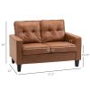 51" Brown 2-Seater Tufted Loveseat, PU Leather Double Sofa with Armrest